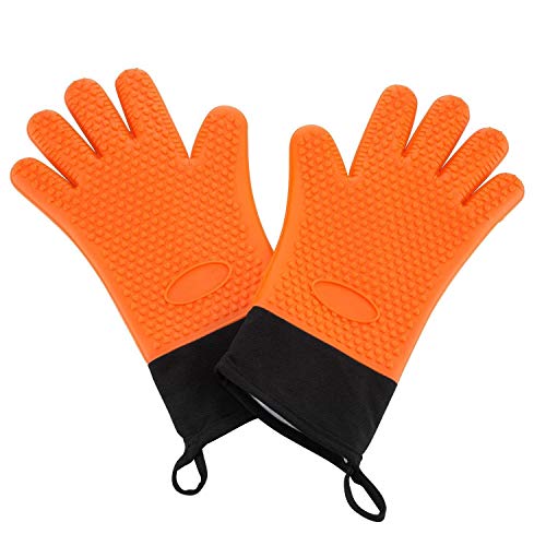 Barbacoa Grill guantes resistente al calor con garra de oso carne garras y pincel de silicona, Guantes de Cocina antideslizante para Horno Microondas y Parrilla, Naranja