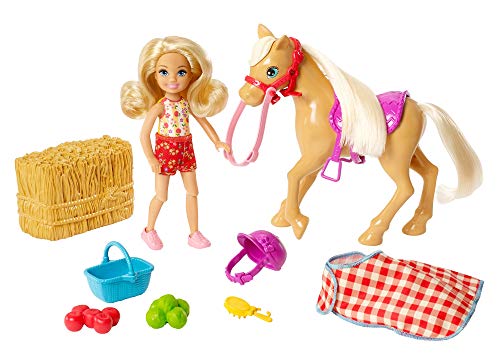 Barbie Chelsea Muñeca con poni y accesorios, juguetes + 3 años (Mattel GFF50)