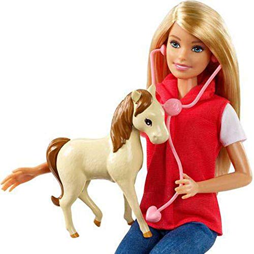 Barbie Muñeca veterinaria Barbie en la Granja, incluye caballo, cabra, ternero, gallina, patitos, oveja y accesorios (Mattel GCK86)