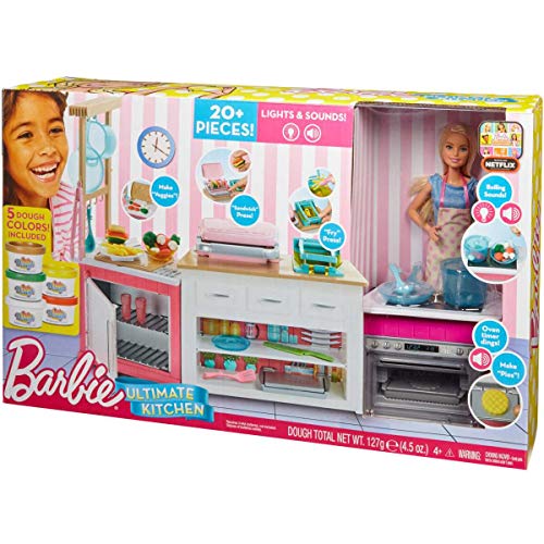 Barbie Quiero Ser Superchef, Cocina con Accesorios y muñeca (Mattel FRH73) + Quiero Ser Pizza Chef, muñeca y Accesorios (Mattel FHR09)