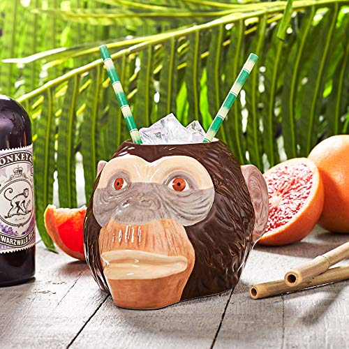 bar@drinkstuff Taza de cerámica Tiki Monkey Head Sharer 34.3oz / 975ml - Cocktail Sharer, Tiki Drinkware, Tiki Mug