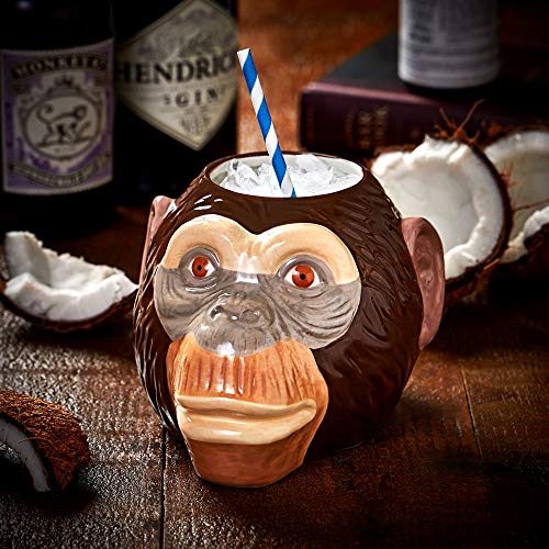 bar@drinkstuff Taza de cerámica Tiki Monkey Head Sharer 34.3oz / 975ml - Cocktail Sharer, Tiki Drinkware, Tiki Mug