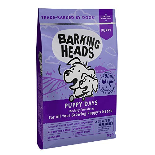 Barking Heads Comida Seca para Cachorros - Puppy Days - Pollo y salmón 100% natural, sin cereales ni aromas artificiales, Ayuda a fortalecer huesos y dientes, 6 kg