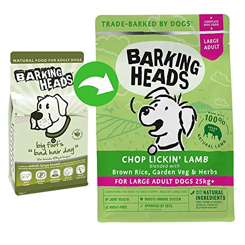 Barking Heads Comida Seca para Perros De Raza Grande-Chop Lickin' Lamb-Cordero Alimentado con Hierba 100% Natural Sin Aromas Artificiales, 2 Kg, 12 kg, 12