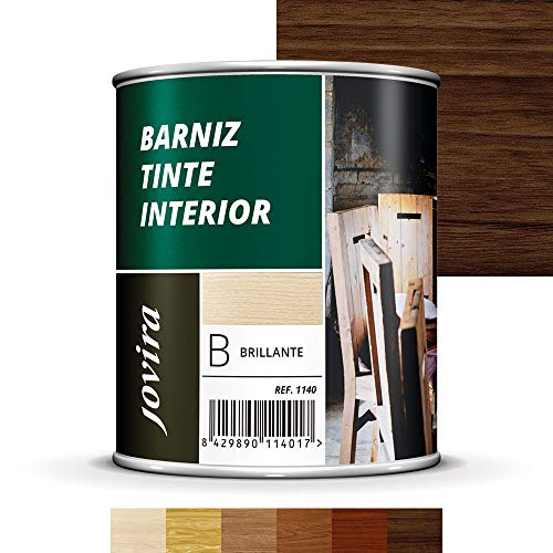 BARNIZ TINTE INTERIOR BRILLANTE, Barniz madera, Protege la madera, Decora y embellece la madera (750ML, NOGAL)