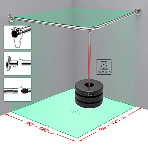 Barras para cortina de ducha, tipo L, 90-120 * 90-120 CM, 90-120 * 90-120 CM, Varilla para cortinas multifuncional, Materiales militares de acero inoxidable, Para baño, Bañera, tienda de ropa, etc