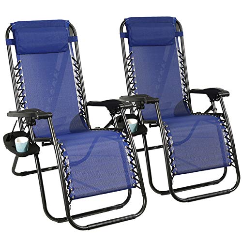 Barreau Piaf Zero Gravity – Juego de 2 sillas para exteriores plegables con soporte para tazas de teléfono, tumbonas reclinables resistentes para el hogar, jardín, patio, terraza, color azul