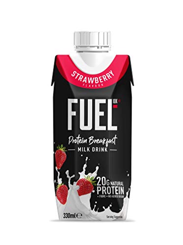 Batido para el desayuno de leche con fresa FUEL10K con alto contenido proteico, 330 ml, paquete de 8