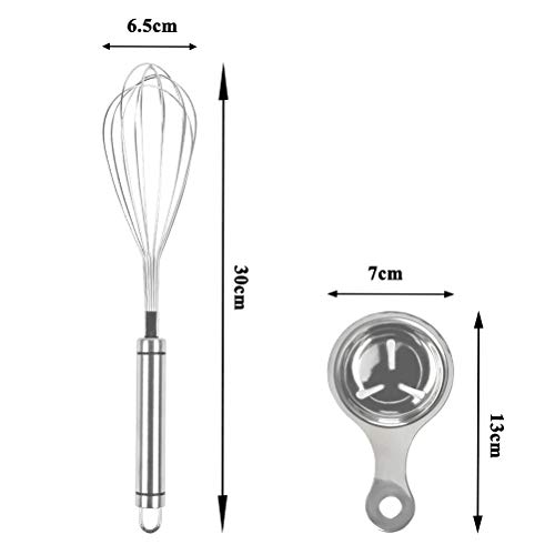 Batidor de Acero Inoxidable de 30 cm, con Separador de Huevo, para Batir, Clara de Huevo