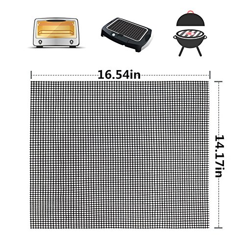 BBQ Grill Mat, Esteras Parrilla de Barbacoa 3 Piezas, Grill de Malla Resistente al Calor Parrilla Reutilizable Adecuado para Hornear Carne, Pescado, Verduras, Pan (Negro, 42 * 36 cm)