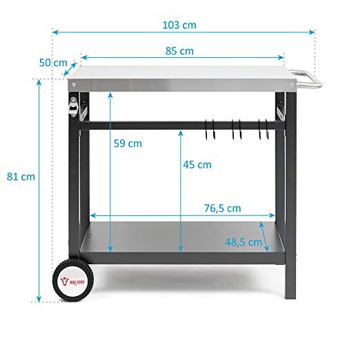 BBQ-Toro - Carro para Barbacoa | 85 x 50 x 81 cm | Mesa Auxiliar | Carro con Ruedas | Cocina al Aire Libre