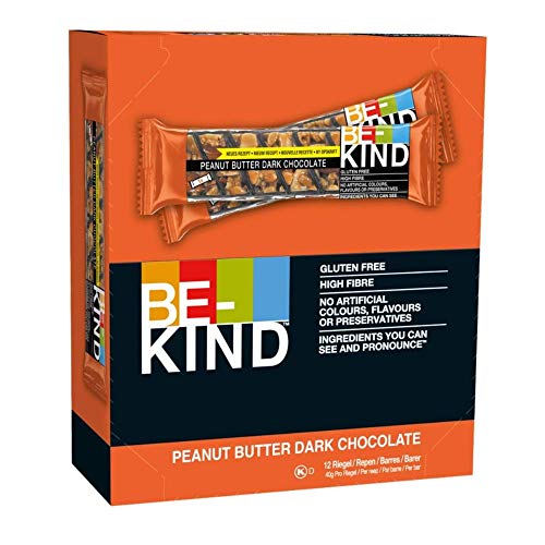 BE-KIND Barrita de Frutos secos con mantequilla de cacahuete y chocolate negro, paquete de 12 unidades