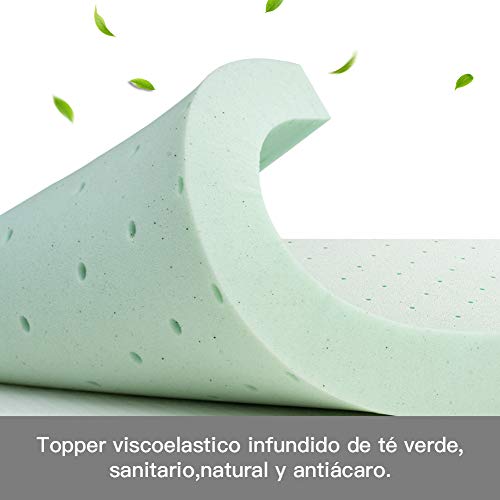 BedStory [Infusión de Té Verde Natural Topper Colchón 90x190x5cm con Infusión de Té Verde Natural, Anti-ácaros y Transpirable, Sobrecolchón Viscoelastico con Cubierta Desmontable y Lavable