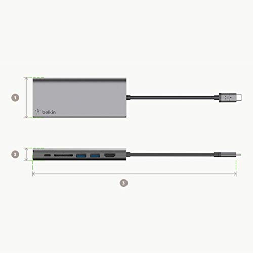 Belkin F4U092btSGY - Hub Multimedia USB-C con Cable USB-C Integrado (Base Dock USB-C para Mac OS y portátiles con USB-C y Windows, 1 Puerto HDMI, 1 Puerto Gigabit Ethernet)