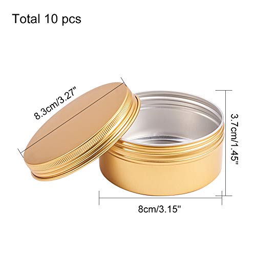 BENECREAT 10 Pack 150ml Lata de Aluminio Redondo Contenedor de Cosmético con Tapa de Rosca - Ideal para Almacenar Pequeñas Cosas(Dorado)