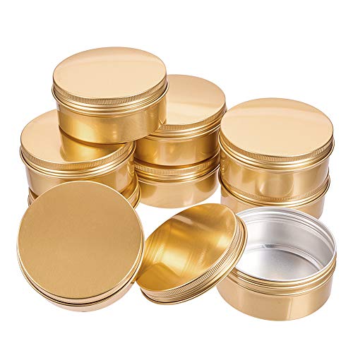 BENECREAT 10 Pack 150ml Lata de Aluminio Redondo Contenedor de Cosmético con Tapa de Rosca - Ideal para Almacenar Pequeñas Cosas(Dorado)