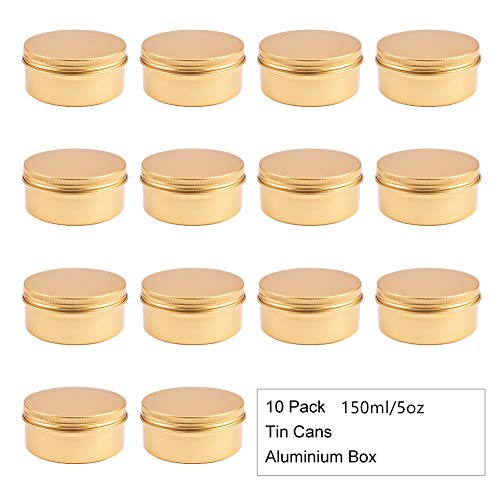 BENECREAT 10 Pack 150ml Lata de Aluminio Redondo Contenedor de Cosmético con Tapa de Rosca - Ideal para Almacenar Pequeñas Cosas(Dorado)