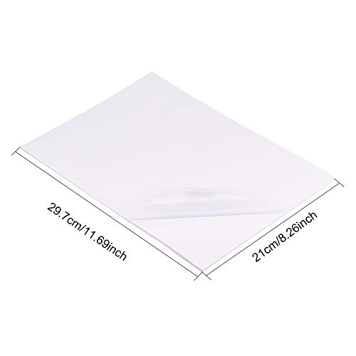 BENECREAT 10 PCS Hojas Adhesivas de Plantilla con Respaldo Adhesivo, A4 Papel PVC Transparente Apto para Impresora de Láser y Máquinas de Troquelado, Etiqueta de Comida y Deciración 29.7x21cm