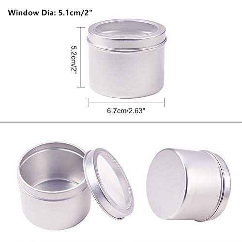 BENECREAT 12 Pack 100ml Lata de Aluminio Redondo Contenedor de Cosmético con Ventana Transparente - Ideal para Almacenar Pequeñas Cosas(Platino)