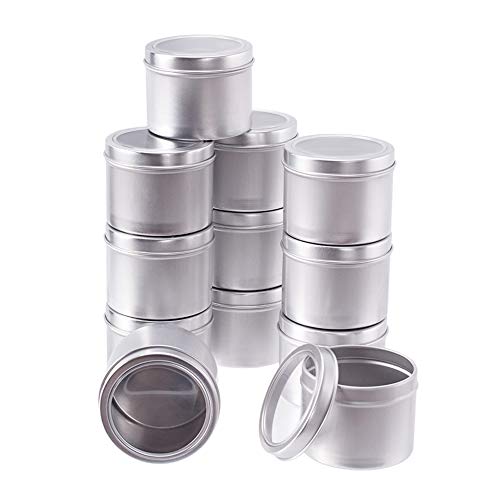 BENECREAT 12 Pack 100ml Lata de Aluminio Redondo Contenedor de Cosmético con Ventana Transparente - Ideal para Almacenar Pequeñas Cosas(Platino)