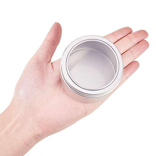 BENECREAT 12 Pack 100ml Lata de Aluminio Redondo Contenedor de Cosmético con Ventana Transparente - Ideal para Almacenar Pequeñas Cosas(Platino)