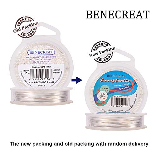BENECREAT - Alambre de plata calibre 20 resistente al deslustre (0,8 mm) fabricación de joyas, alambre de cobre, 10 m / 11yardas.