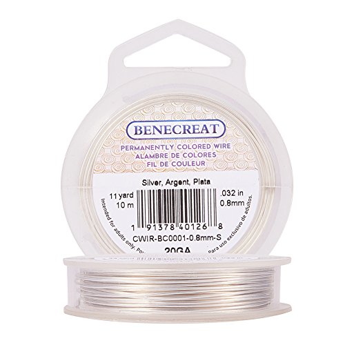 BENECREAT - Alambre de plata calibre 20 resistente al deslustre (0,8 mm) fabricación de joyas, alambre de cobre, 10 m / 11yardas.