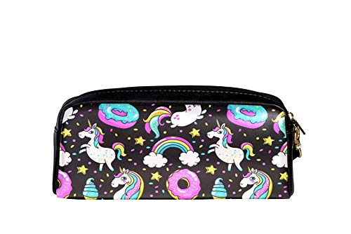 Bennigiry Dibujos animados Helado Unicornios Donuts Confeti arco iris Estuche para lápices de gran capacidad con ojo de estuche para bolígrafos para niños y estudiantes, bolsa para viajes, escuela, pequeña bolsa de cosméticos