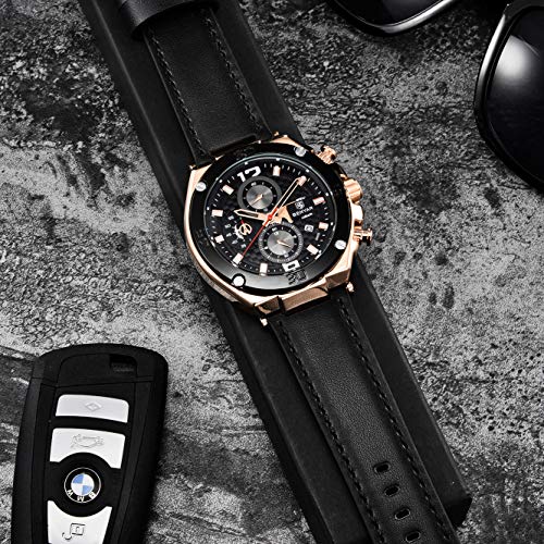 BENYAR Relojes de Pulsera Casual Deportivo Cuarzo analógico Reloj Cronógrafo Impermeable Cuero Pulsera para Hombres