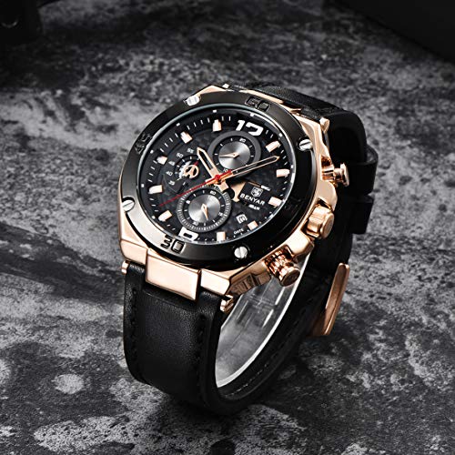 BENYAR Relojes de Pulsera Casual Deportivo Cuarzo analógico Reloj Cronógrafo Impermeable Cuero Pulsera para Hombres