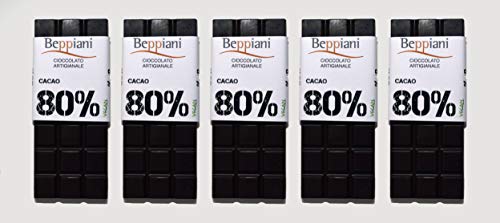 Beppiani - Set 5 tabletas 80% chocolate oscuro oscuro - 350 g - Chocolate hecho a mano - MADE IN ITALY