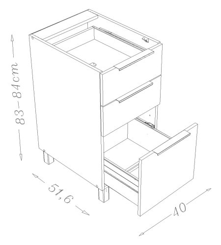 Berlenus CT4BA - Mueble bajo de Cocina con 3 cajones (40 cm), Color Berenjena Brillante