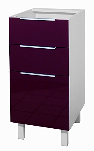 Berlenus CT4BA - Mueble bajo de Cocina con 3 cajones (40 cm), Color Berenjena Brillante