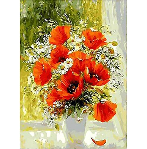 BERYART DIY pintura por números, lienzo óleo kit para niños y adultos y estudiantes y principiantes, 16 x 20 pulgadas pintura acrílica por números, flor naranja (sin marco)