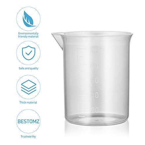 Bestomz - Medidor graduado de plástico para laboratorio, dosificador transparente, 100 ml, 6 unidades
