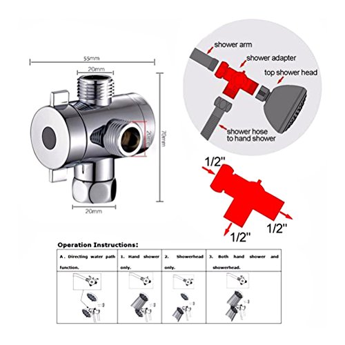 BESTOMZ Válvula de desvío de la cabeza de ducha T-adapter G1 / 2 de tres vías para ducha manual (Chrome)