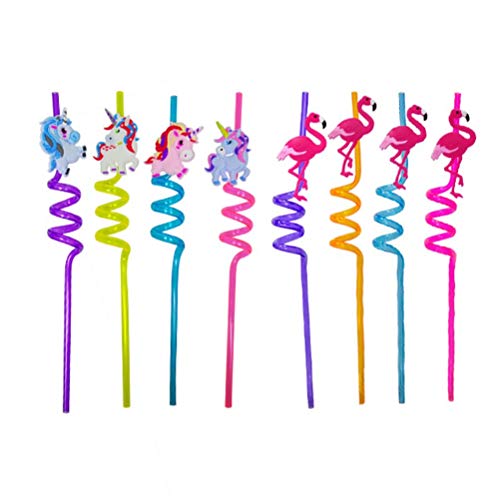 BESTOYARD 4 unids Partido Rizado pajas Unicornio pajitas Fiesta decoración de Mesa BBQ Suministros