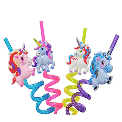 BESTOYARD 4 unids Partido Rizado pajas Unicornio pajitas Fiesta decoración de Mesa BBQ Suministros