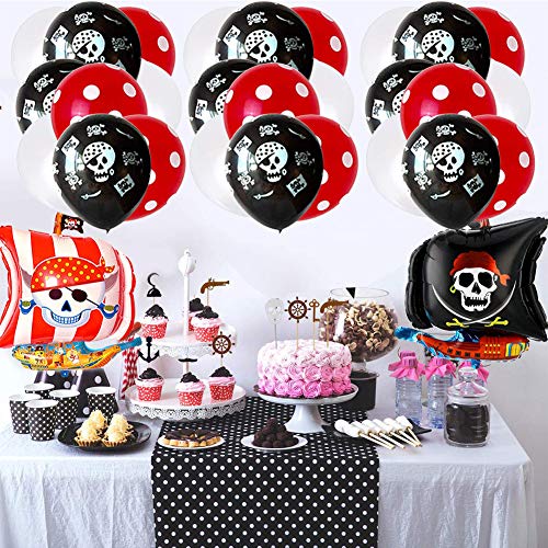 BESTZY 20 Piezas Decoraciones de Fiesta de Cumpleaños Pirata, Globos de Aluminio Globos Rojos y Negros Artículos de Fiesta Pirata para Decoración de Fiesta de Cumpleaños Infantil