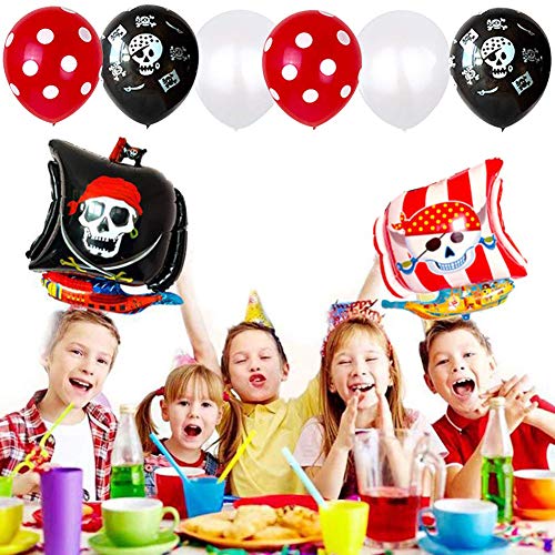 BESTZY 20 Piezas Decoraciones de Fiesta de Cumpleaños Pirata, Globos de Aluminio Globos Rojos y Negros Artículos de Fiesta Pirata para Decoración de Fiesta de Cumpleaños Infantil