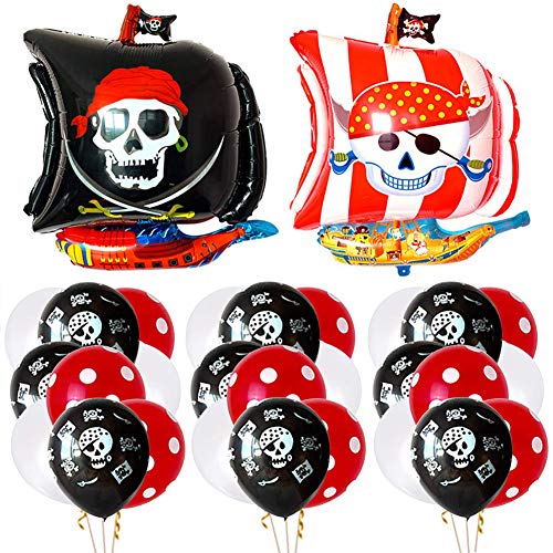 BESTZY 20 Piezas Decoraciones de Fiesta de Cumpleaños Pirata, Globos de Aluminio Globos Rojos y Negros Artículos de Fiesta Pirata para Decoración de Fiesta de Cumpleaños Infantil