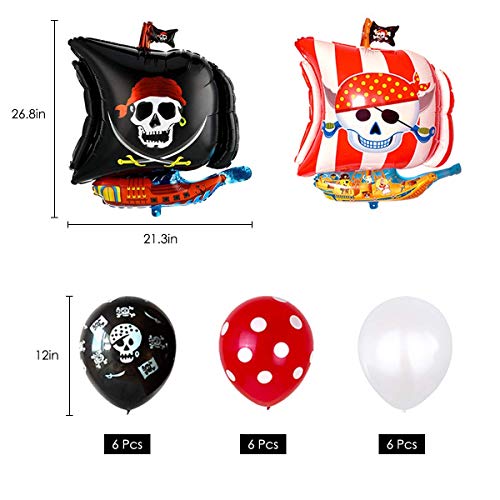 BESTZY 20 Piezas Decoraciones de Fiesta de Cumpleaños Pirata, Globos de Aluminio Globos Rojos y Negros Artículos de Fiesta Pirata para Decoración de Fiesta de Cumpleaños Infantil