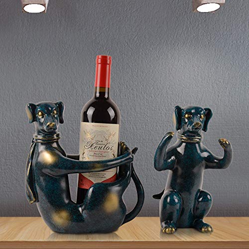 BGTRRYHY Estilo Europeo Forma de Perro Estante de Vino Rojo Comedor casero Sala de Estar Escritorio Animal Enfriador de Vino Botella de Vino Titular de Copa de Vino Resina Artesanías Adornos-Navyblue