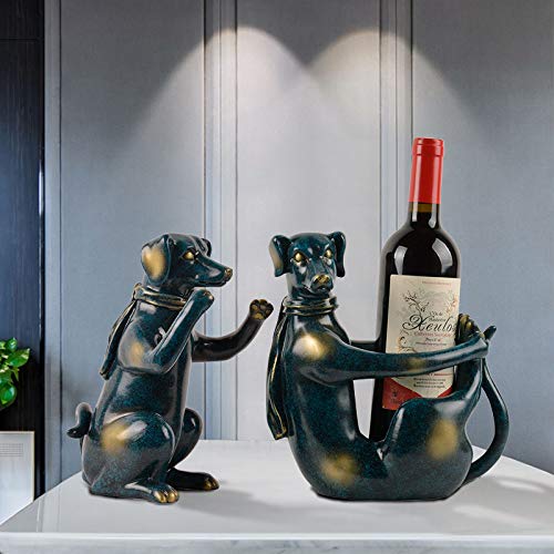 BGTRRYHY Estilo Europeo Forma de Perro Estante de Vino Rojo Comedor casero Sala de Estar Escritorio Animal Enfriador de Vino Botella de Vino Titular de Copa de Vino Resina Artesanías Adornos-Navyblue