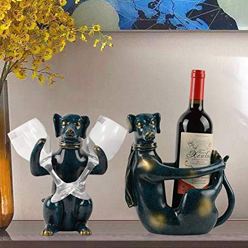 BGTRRYHY Estilo Europeo Forma de Perro Estante de Vino Rojo Comedor casero Sala de Estar Escritorio Animal Enfriador de Vino Botella de Vino Titular de Copa de Vino Resina Artesanías Adornos-Navyblue