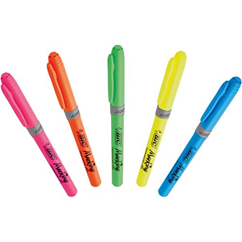 BIC Highlighter Grip Marcadores Punta Biselada Ajustable - Amarillo, Caja de 12 Unidades, Subrayador fluorescente con tecnología antisecado