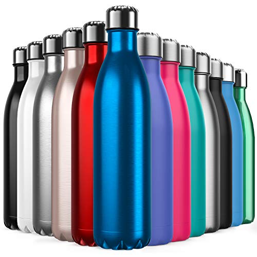 BICASLOVE Botella de Agua de Acero Inoxidable,Diseño de Pared Doble,Boca EstáNdar,para Correr,Gimnasio,Yoga,Ciclismo,750ML,Azul