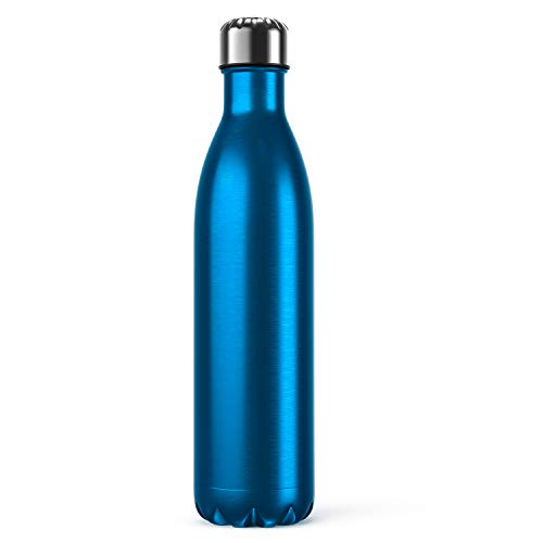 BICASLOVE Botella de Agua de Acero Inoxidable,Diseño de Pared Doble,Boca EstáNdar,para Correr,Gimnasio,Yoga,Ciclismo,750ML,Azul