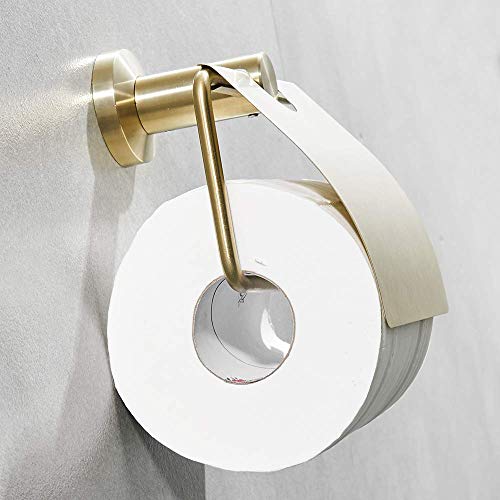 BigBig Home Sujetador de Papel de Baño Acero Inoxidable 304 con Acabado Dorado Cepillado Perforación, Colgador de Papel Tisú para Baño y Cocina Antióxido