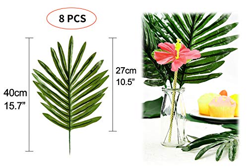 BigLion 60 Piezas Tropicales Artificiales Hojas Palmeras Flores de Hibisco, Hojas Artificial Palmeras Tropical Monstera Flores Hibisco Hawaianas Luau Jungle Beach temáticas Fiestas Decoraciones